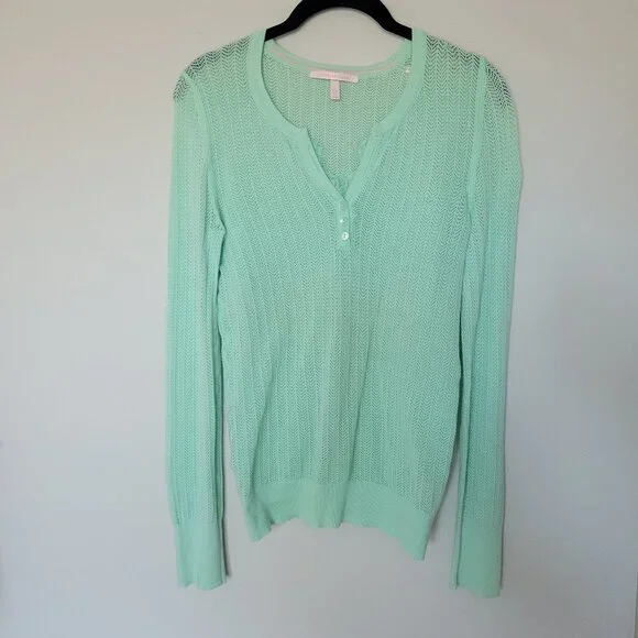 Victoria's Secret Lightweight Sweater Fitted Long Sleeve Green V Neck Size M - Picture 2 of 6